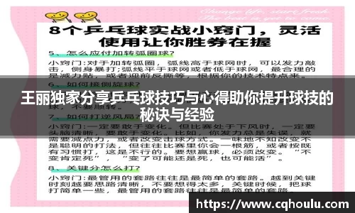 王丽独家分享乒乓球技巧与心得助你提升球技的秘诀与经验